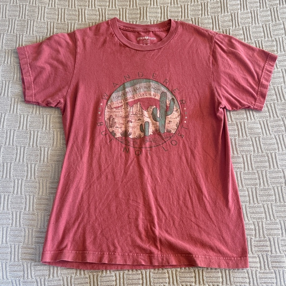 100% Cotton Rose Graphic Tee - Desert Cactus Motif